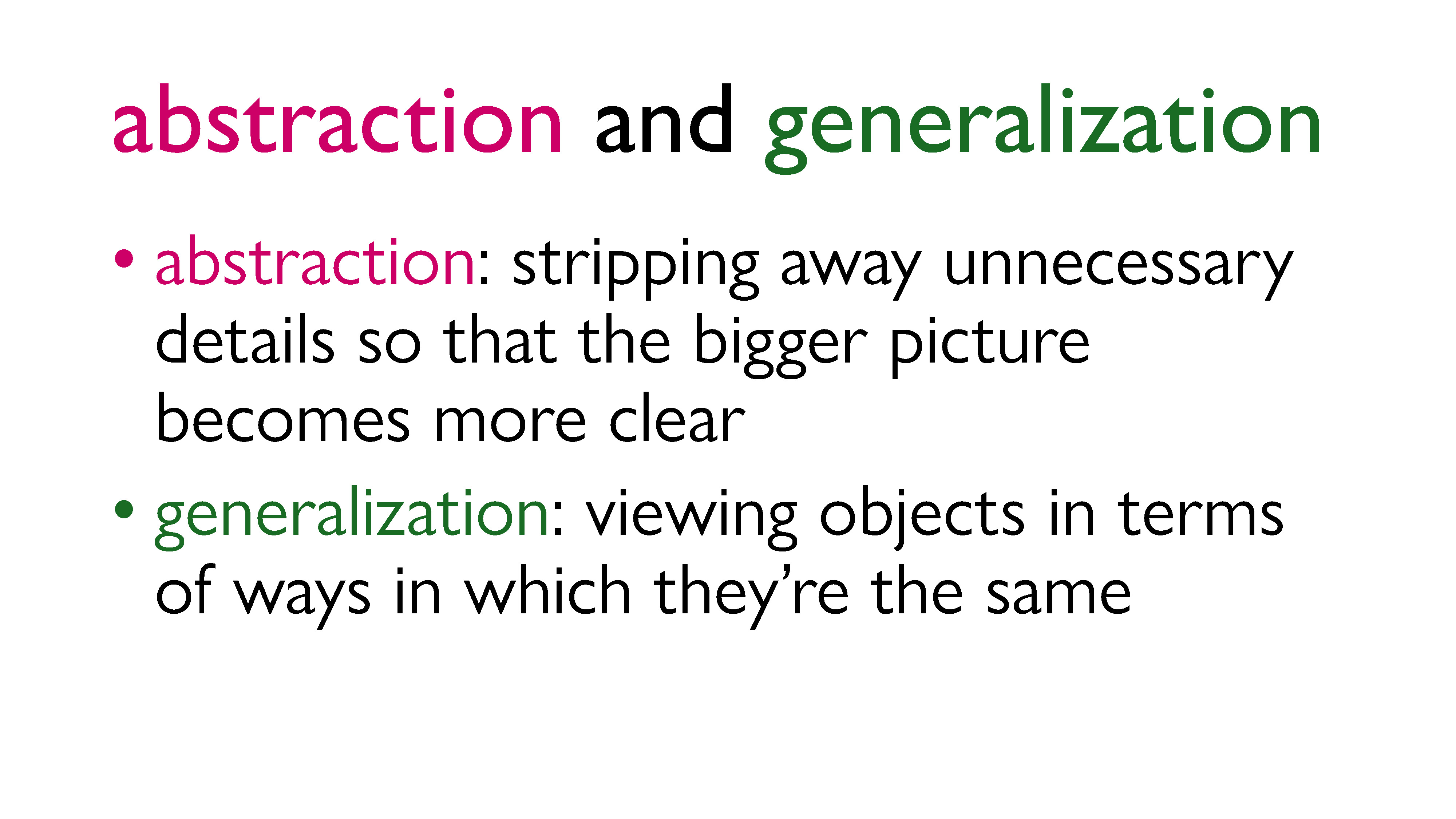 Abstraction and Generalization: Definitions