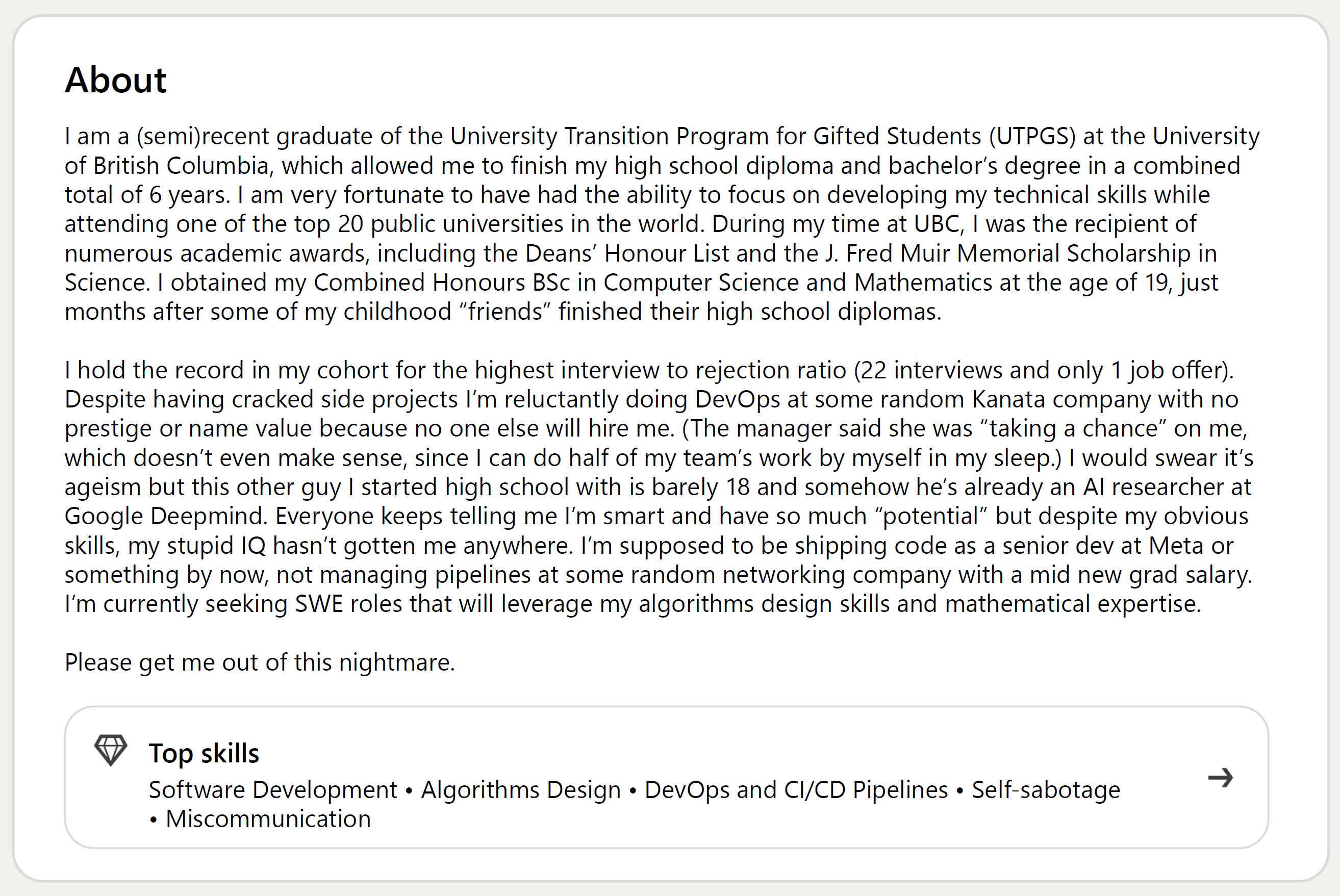 Dennis’s LinkedIn - About Section