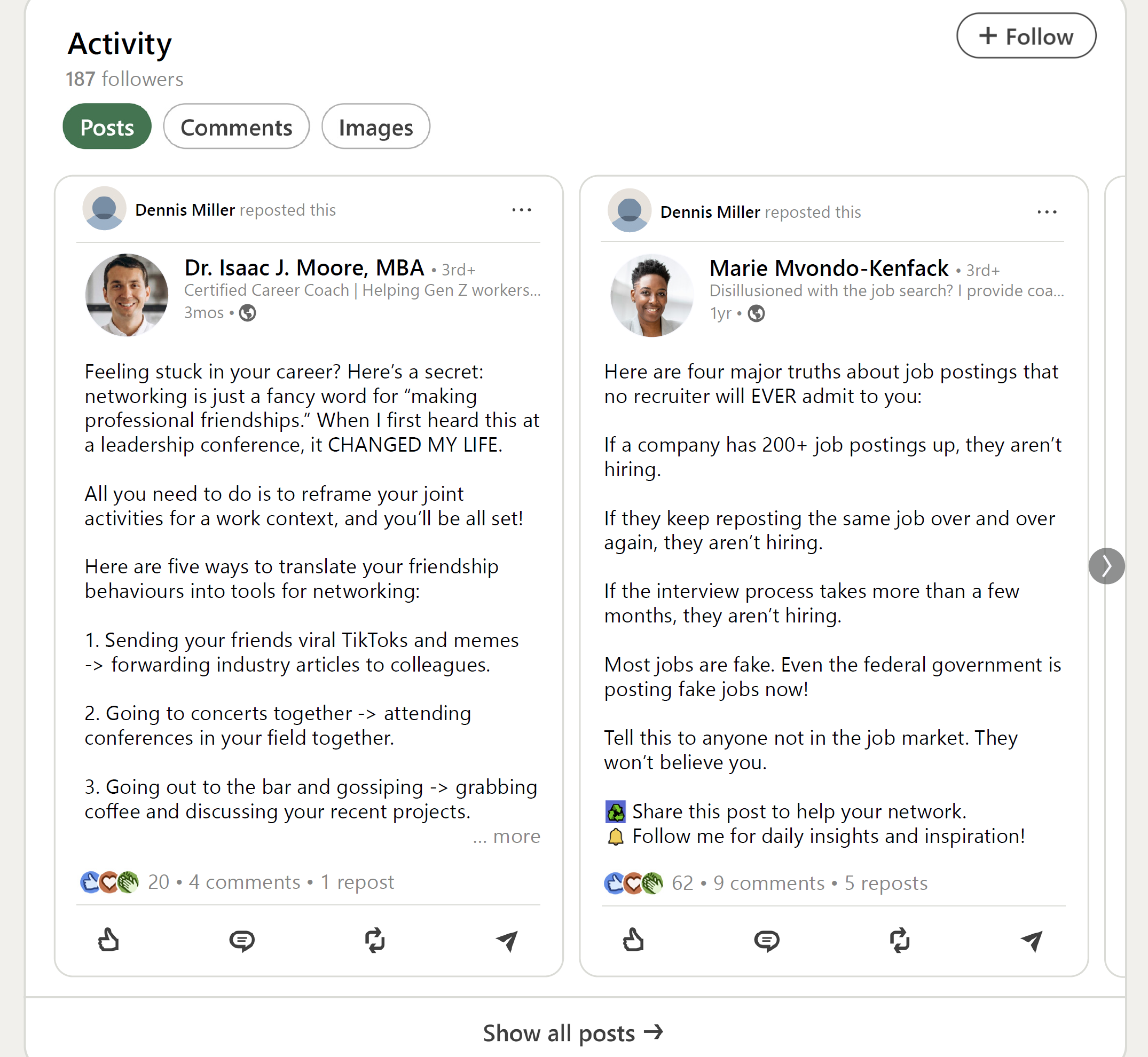 Dennis’s LinkedIn - Activity Section